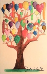 Balloon Tree colorful MariaJCuesta. Children’s Books. Art. Illustration.