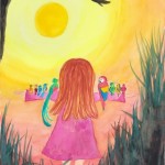 Birds Sunset girl MariaJCuesta. Children’s Books. Art. Illustration.
